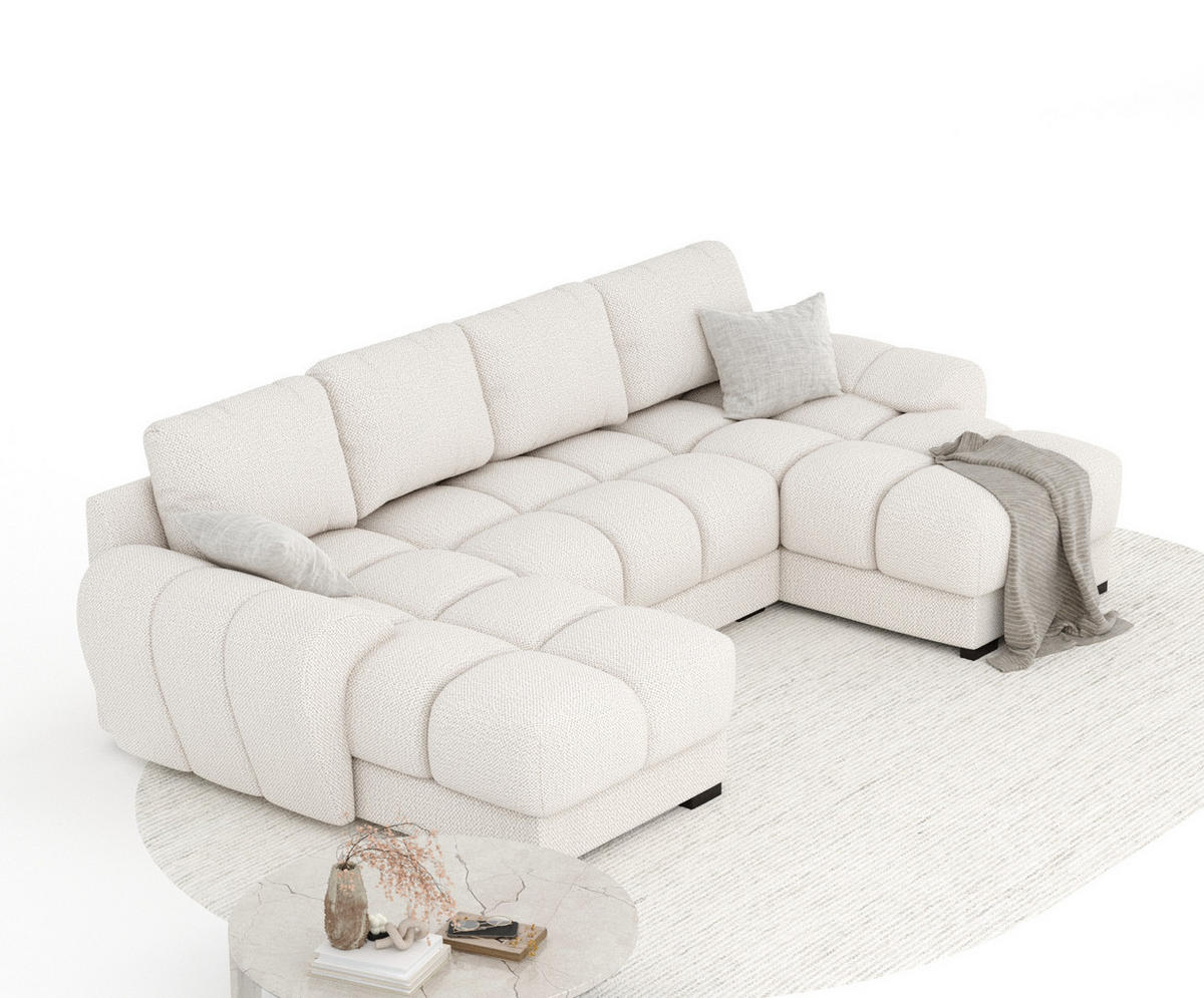 WOHNLANDSCHAFT Peebles Creme Chenille-Stoff - Creme/Schwarz, Holz/Holzwerkstoff (330/90/175cm) - Maison de Reve