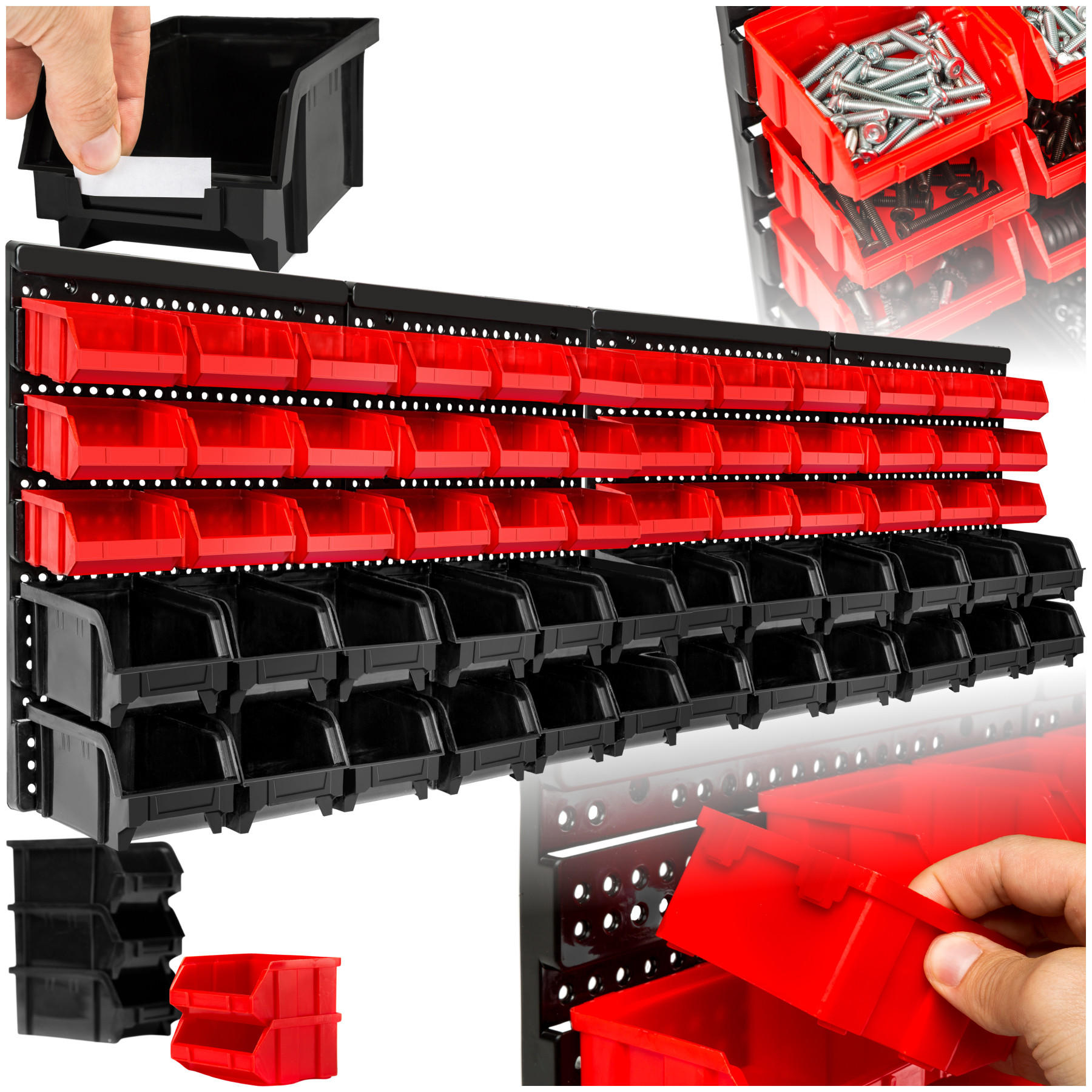 WANDREGAL 2er Set STAPELBOXEN ,2 stabile Wandplatten mit je 64 x 38 x 17,5 cm,schwarz - Schwarz, Textil (17.5/38/64cm) - tectake