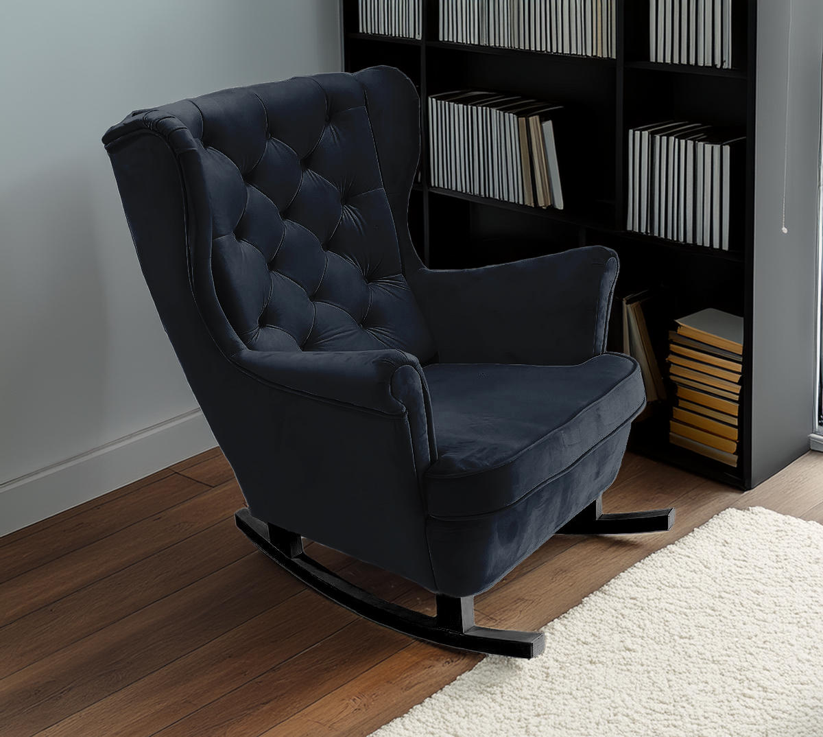SCHAUKELSESSEL mit gepolstertem Sitz und Armlehnen, 102x81x95 cm, Schwarz_29863 - Brombeere/Schwarz, Holz/Textil (81/102/95cm) - DomoHome