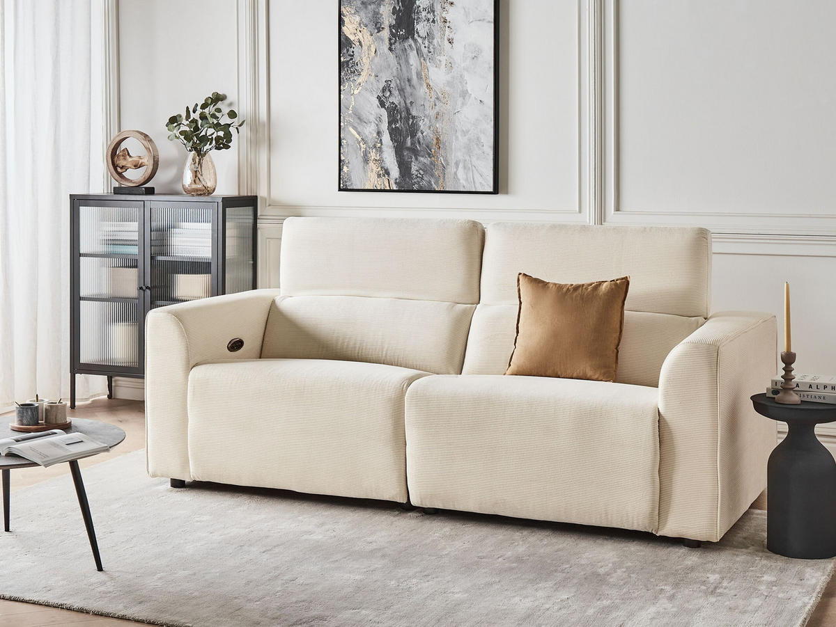 2-SITZER-SOFA Cord beige USB-Port elektrisch verstellbar Ulven - Beige, Textil (222/76/106cm) - Beliani
