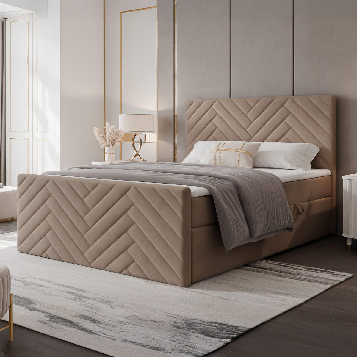 BOXBETT NEREA PLUS 160/200 cm mit Matratze und Topper, Hellbraun - Hellbraun, Holzwerkstoff/Textil (160/200cm) - Idohome