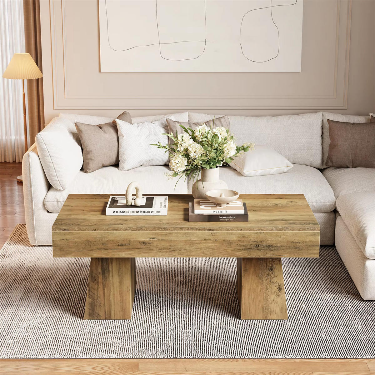 COUCHTISCH 120 cm mit massivem Sockel - Naturfarben, Holz (60/120/50cm) - Bomclap