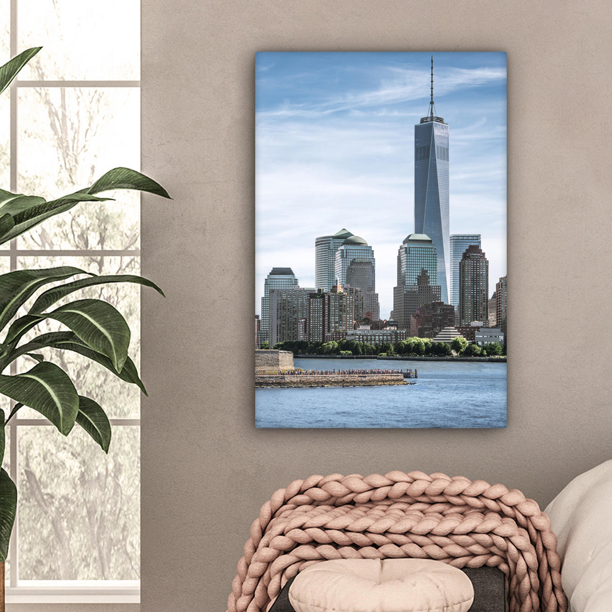 LEINWANDBILD New York - Freiheitsstatue - Wasser 60x90 cm - Hellblau, Textil (60/90cm) - MuchoWow
