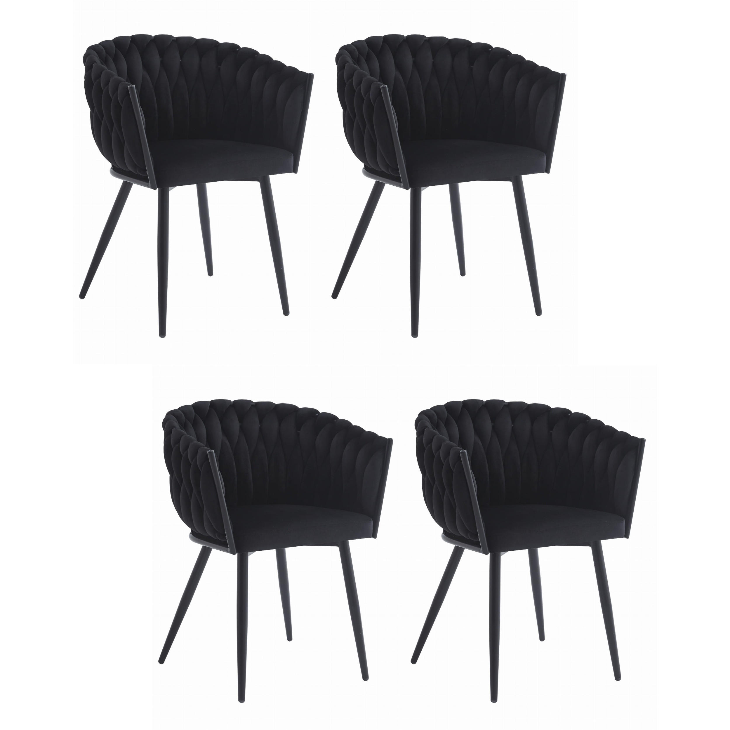 STUHL ARONA 4-er Set, Schwarz, Schwarze metallische Beine - Schwarz, Textil/Metall (61/79/55cm) - Komodee