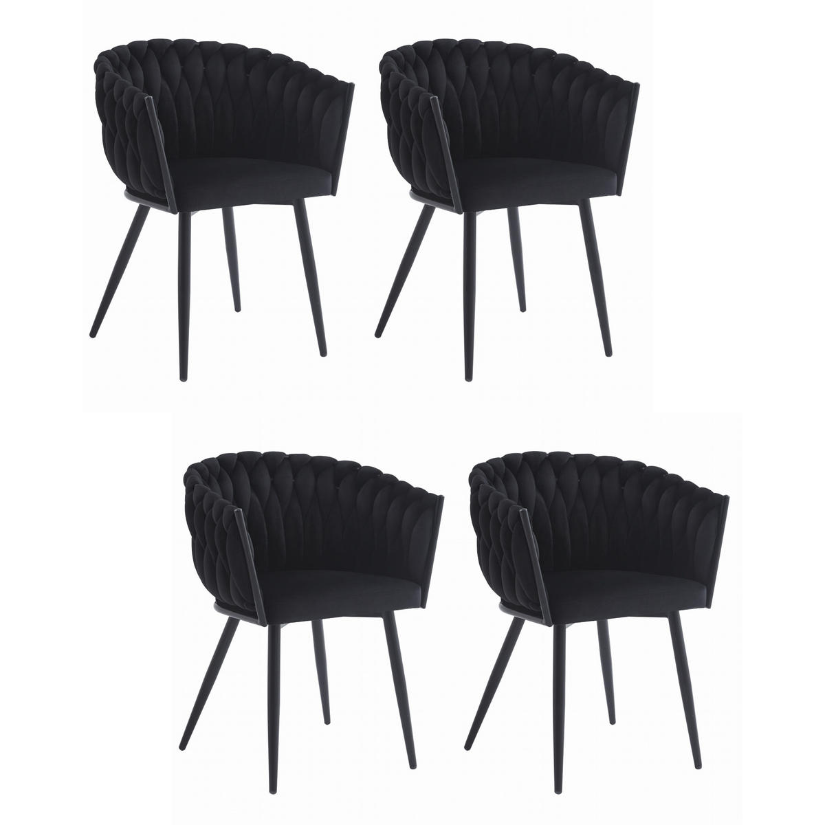 STUHL ARONA 4-er Set, Schwarz, Schwarze metallische Beine - Schwarz, Textil/Metall (61/79/55cm) - Komodee