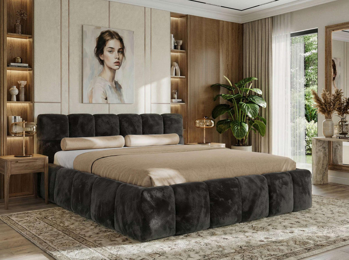 ČALÚNENÁ POSTEĽ NIRA CLASSIC 160/200 - Tmavosivá Plüsch - Penová matrac - tmavosivá, textil (160/200cm) - MKS