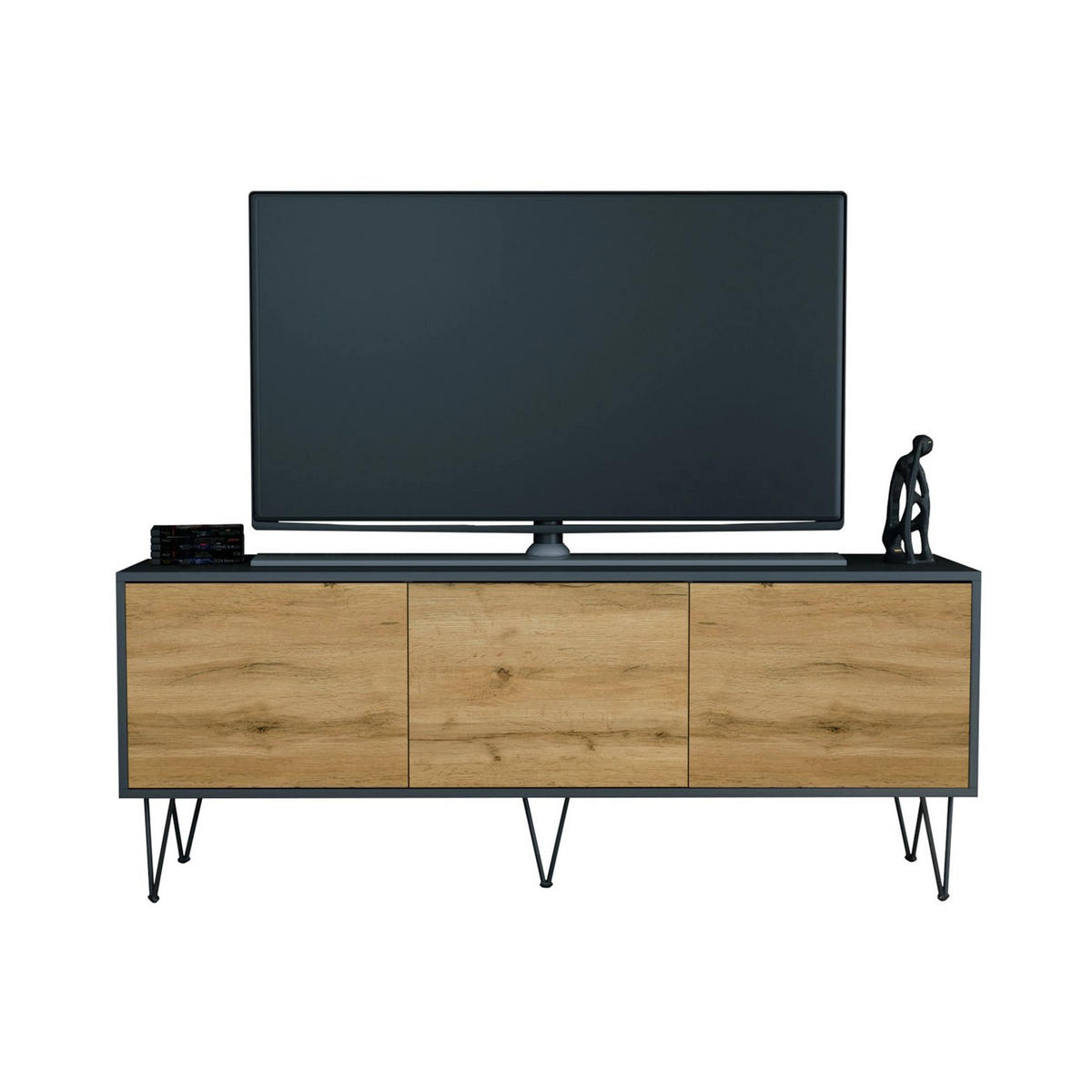 TV-BOARD Elisa, Lowboard mit Push-to-Open, Made in Germany, Moderner Fernsehschrank, Anthrazit matt/Eiche Evoke (152,5 x 60,5 x 37 cm) - Eiche Wotan, Holzwerkstoff (152.5/60.5/37cm) - InnoFurn