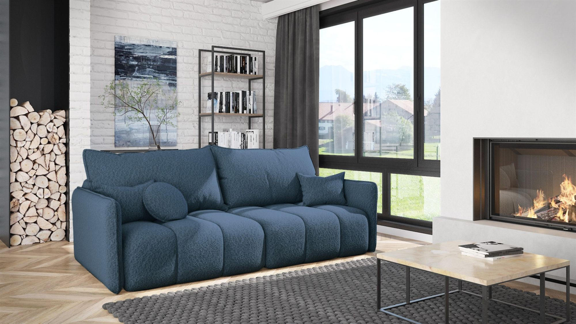 SCHLAFSOFA Morgano - Blau, Holzwerkstoff/Textil (216/86/102cm) - Fun Möbel