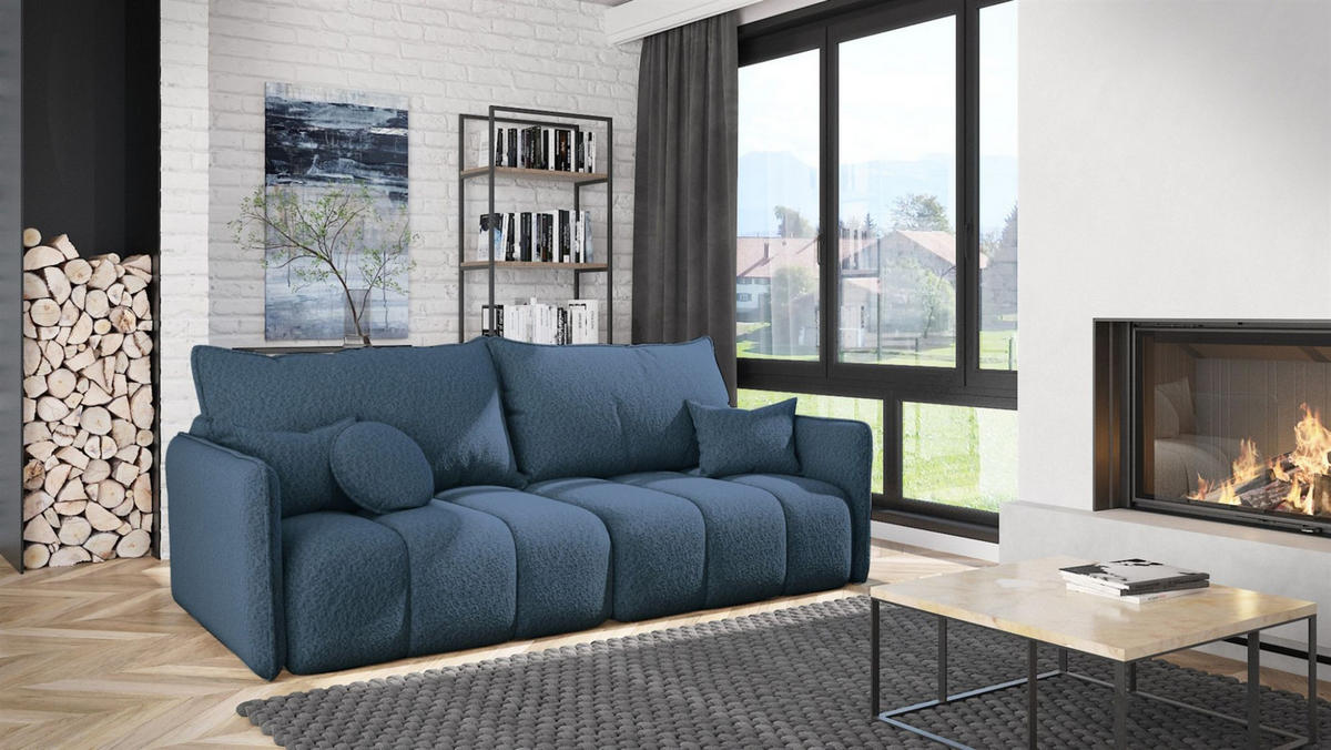 SOFASET Morgano 3-2-1 - Blau, Holzwerkstoff/Textil (216/86/102cm) - Fun Möbel