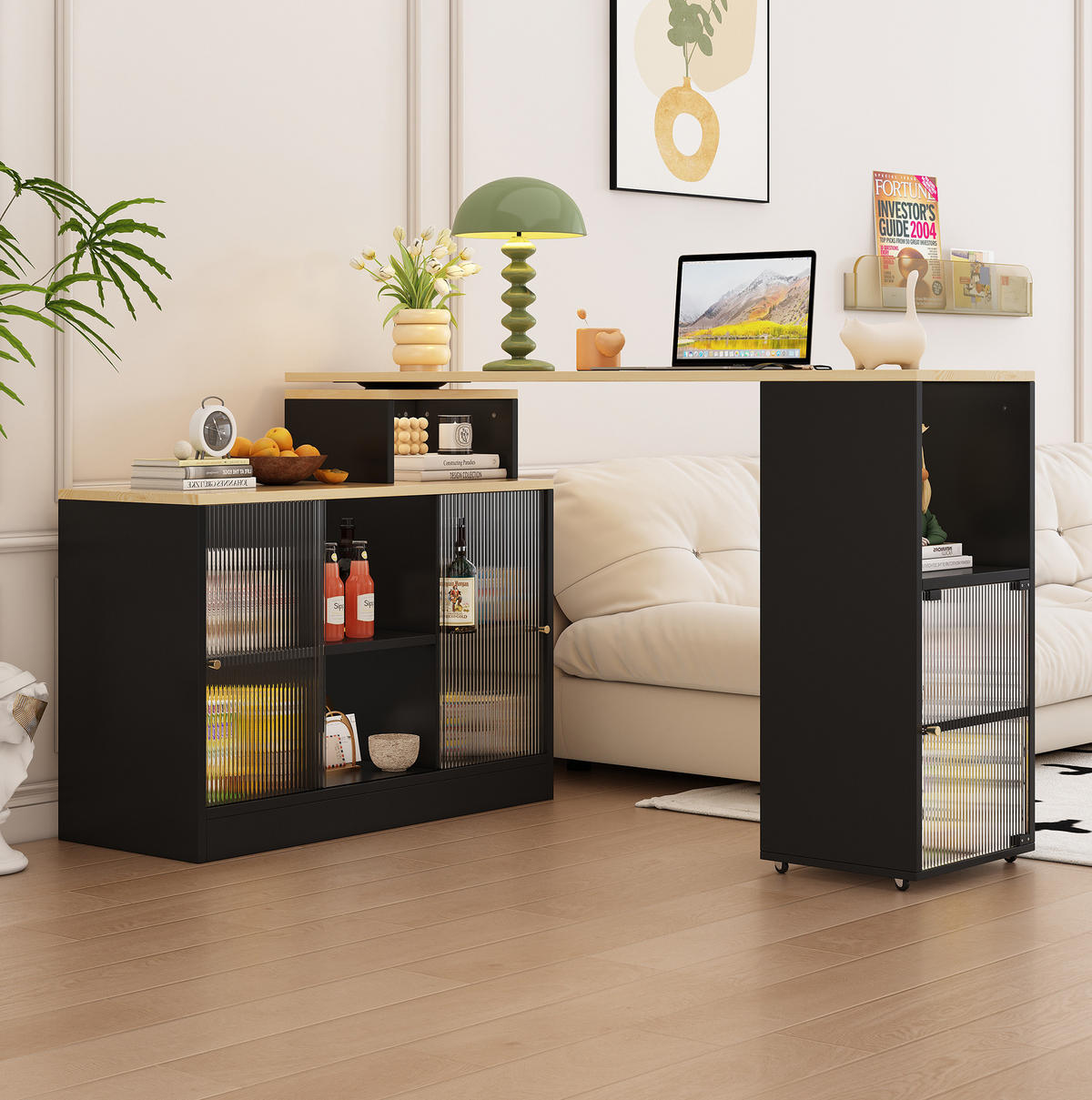 BARTISCH ausziehbar mit Stauraum Schwarz MDF/Glas - Schwarz, Holz (40/90/155cm) - Beauniv