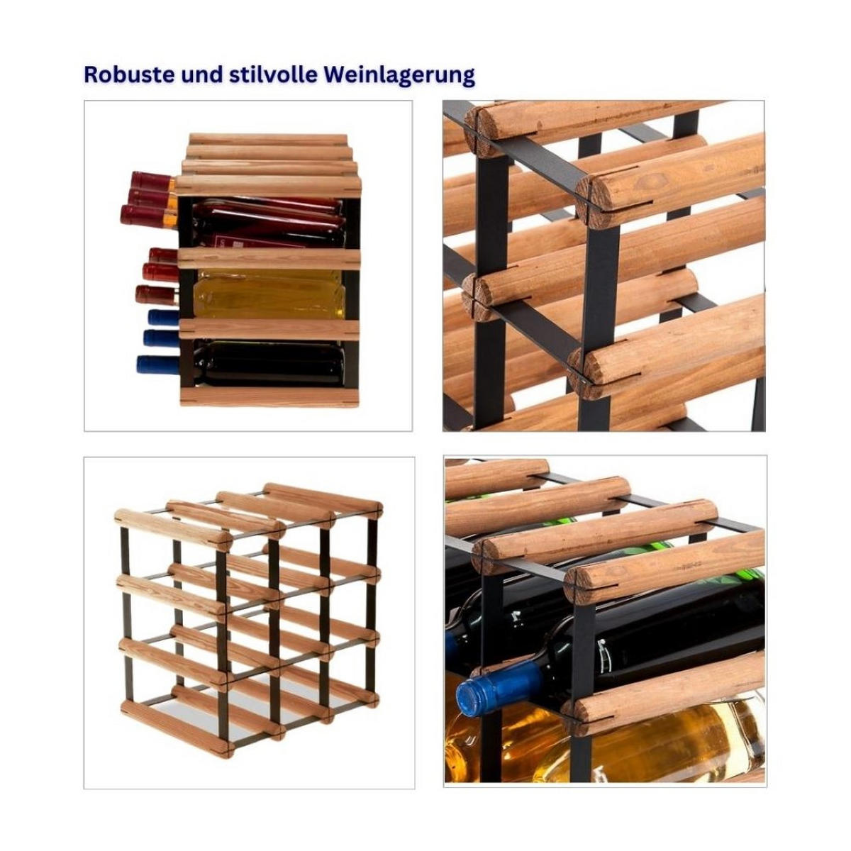WEINREGAL Vinotega Mod Metal 32,5x32,5x24,5 cm 3x3 Flaschen Massives Kiefernholz Braun Geölt - Braun, Holz (32.5/32.5/24.5cm) - PROREGAL