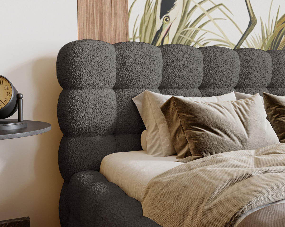 POLSTERBETT 140x200 cm Parlas Bis, Bettkasten, Lattenrost, Boucle, Dunkelgrau - Dunkelgrau, Holz/Textil (140/200cm) - Emporius