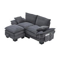 2-SITZER Sofa aus Cord 190x132x84 cm mit Hocker & USB-C, dunkelgrau - Dunkelgrau, Textil (132/84/190cm)