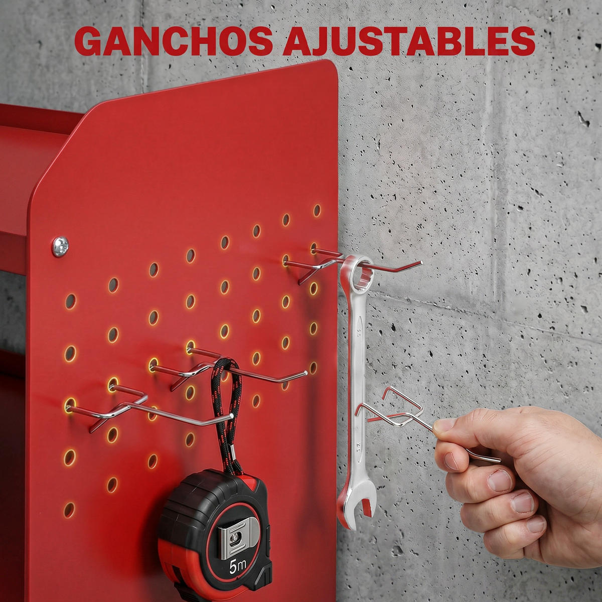 GARTENGERÄTE-ORGANIZER, 2-stöckiges Wandregal für Garage mit Ablagefläche und Haken, Aufbewahrungslösung - Multicolor, Kunststoff (23/32.7/61.8cm) - FORIOUS