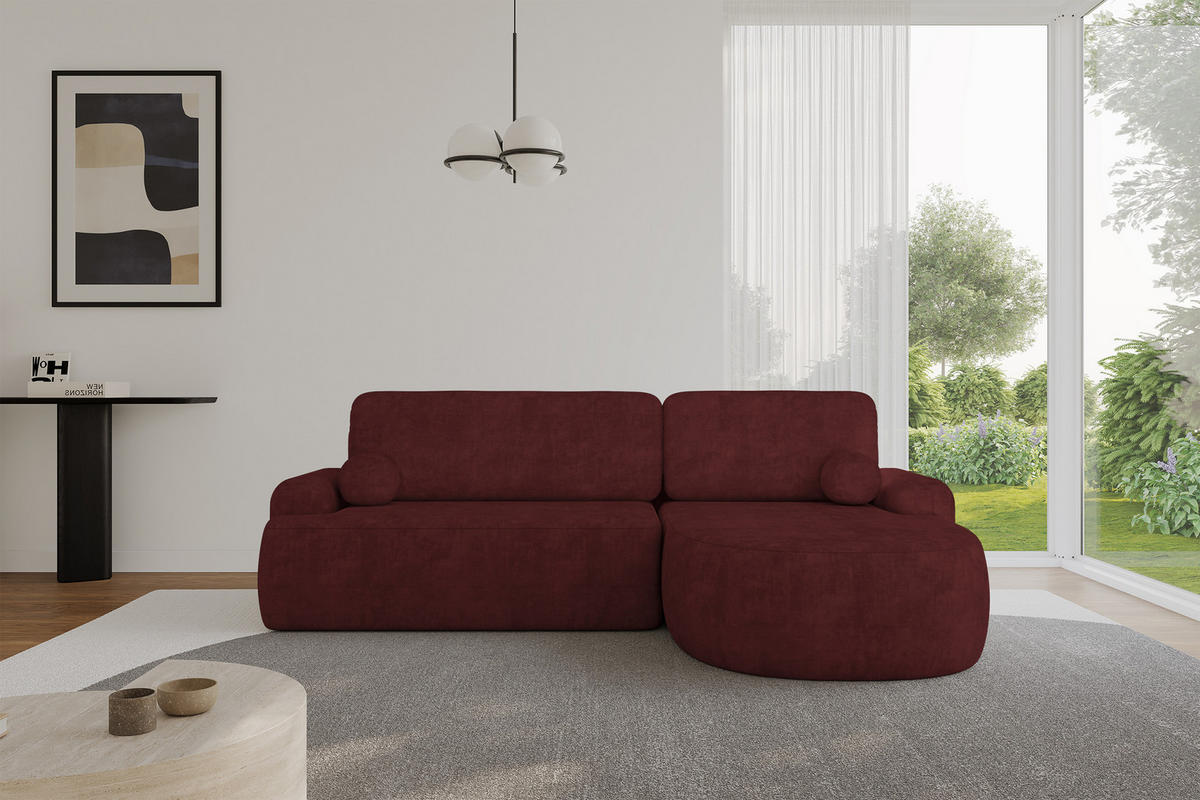ECKSOFA mit Schlaffunktion und Bettkasten LIRA-L - 264x172x89 Bordeauxrot - Bordeaux, Holzwerkstoff/Textil (172/264cm) - ALTDECOR
