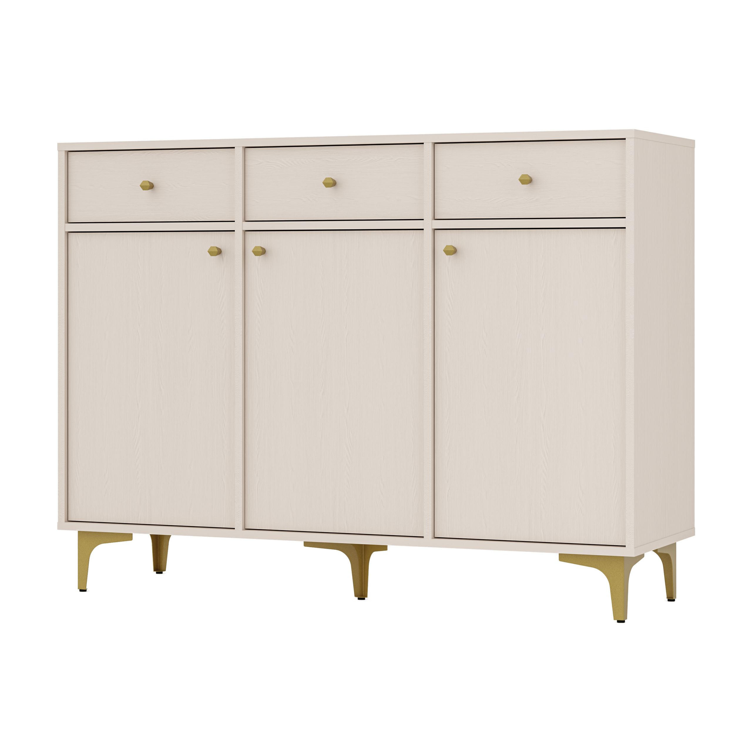 KOMMODE TORINO 125/94/41 cm mit 3 Schubladen 3 Türen Beige - Beige, Holzwerkstoff (125/94/41cm) - MASSENO