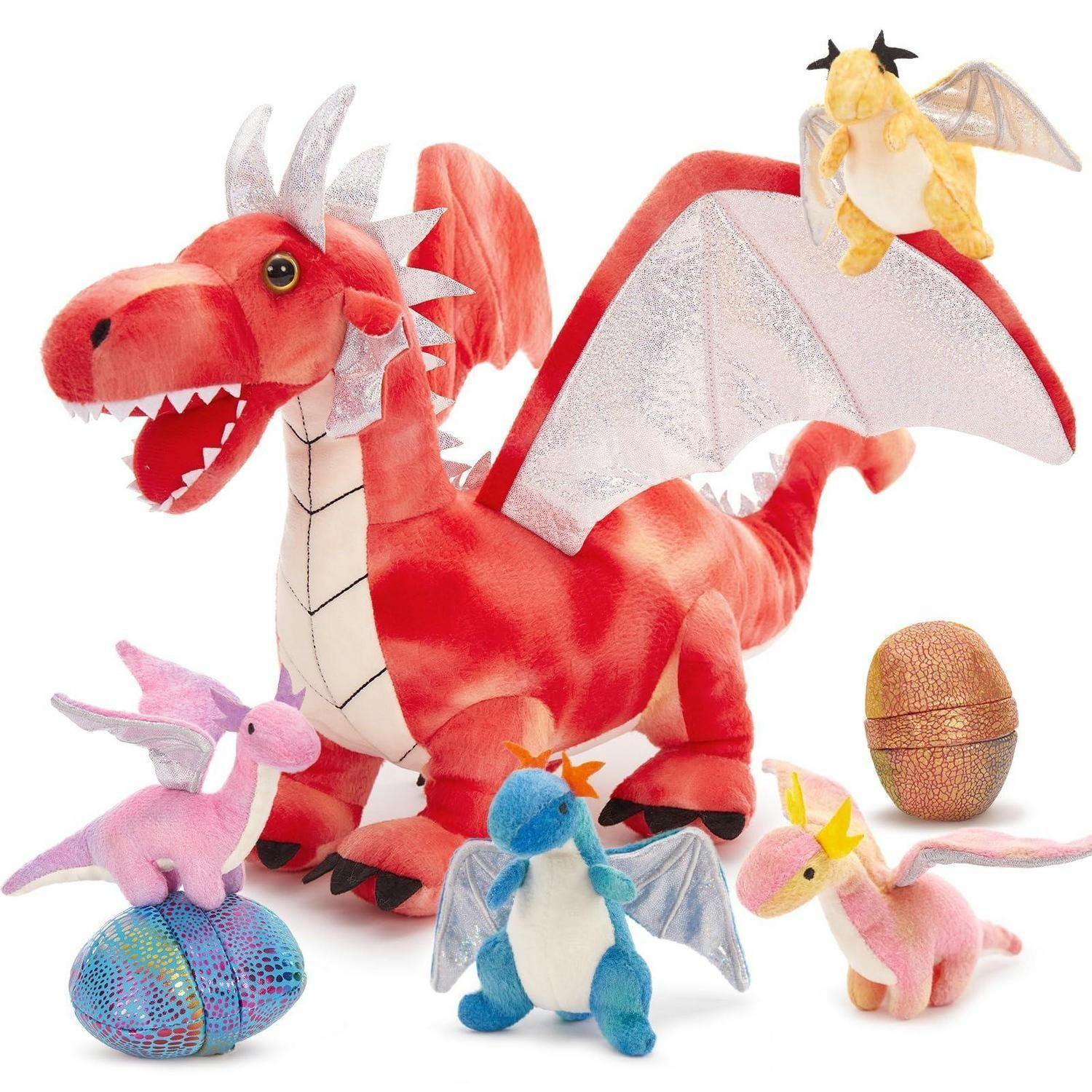 PLÜSCHTIER Drache mit Babys 55 cm Rot - Multicolor, Textil (53/55cm)