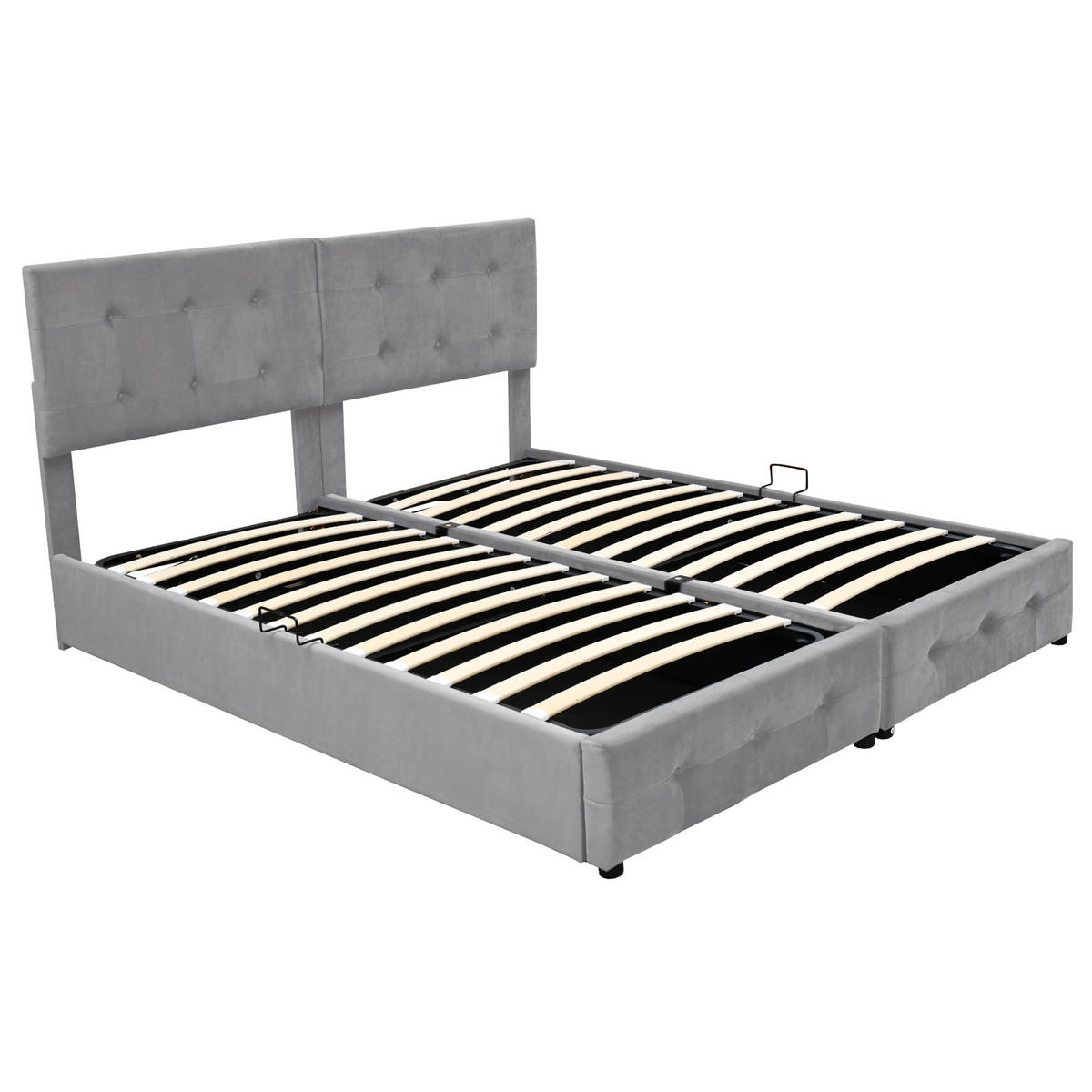 POLSTERBETT 180/200 cm graues hydraulisches Stauraumbett mit hochverstellbarem Kopfteil - Grau, Textil (180/200cm) - OKWISH