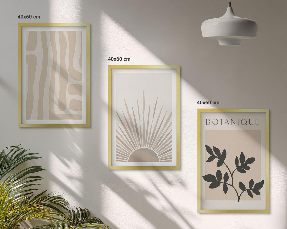BILDER SET 3er Set - 40x60 cm Goldrahmen - Abstrakte Pflanzenmuster - Goldfarben, Kunststoff (40/60cm) - TULUP