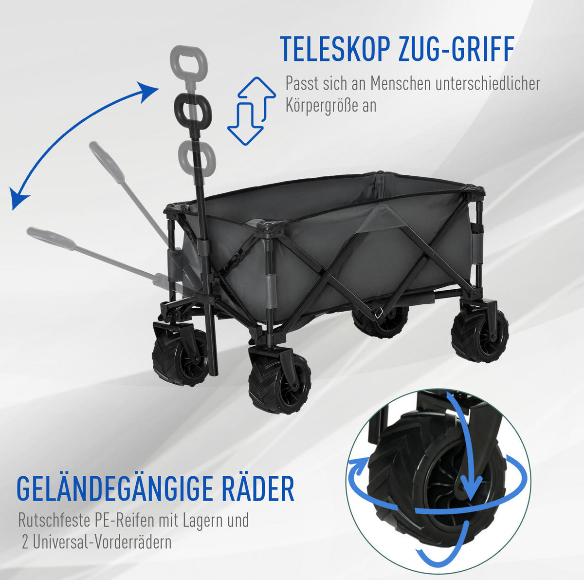 GARTENKARRE aus Metall 108x55x59-89 cm in Dunkelgrau mit Faltfunktion - Dunkelgrau, Metall (55/89/108cm) - Modfu