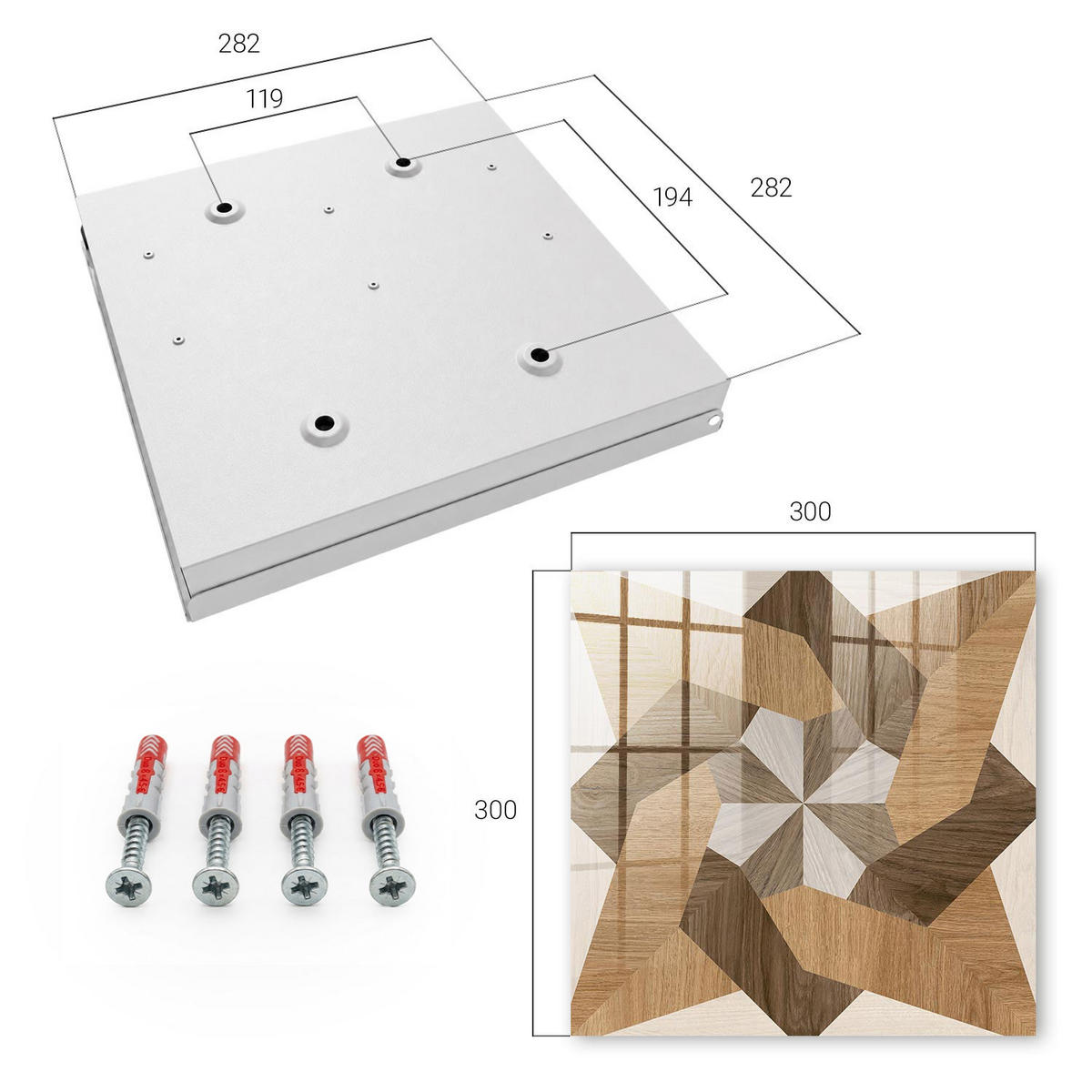SCHLÜSSELBOX Weiß 30x30 cm – Türöffnung nach rechts - Holzstern - Braun, Metall (30/30/5cm) - TULUP