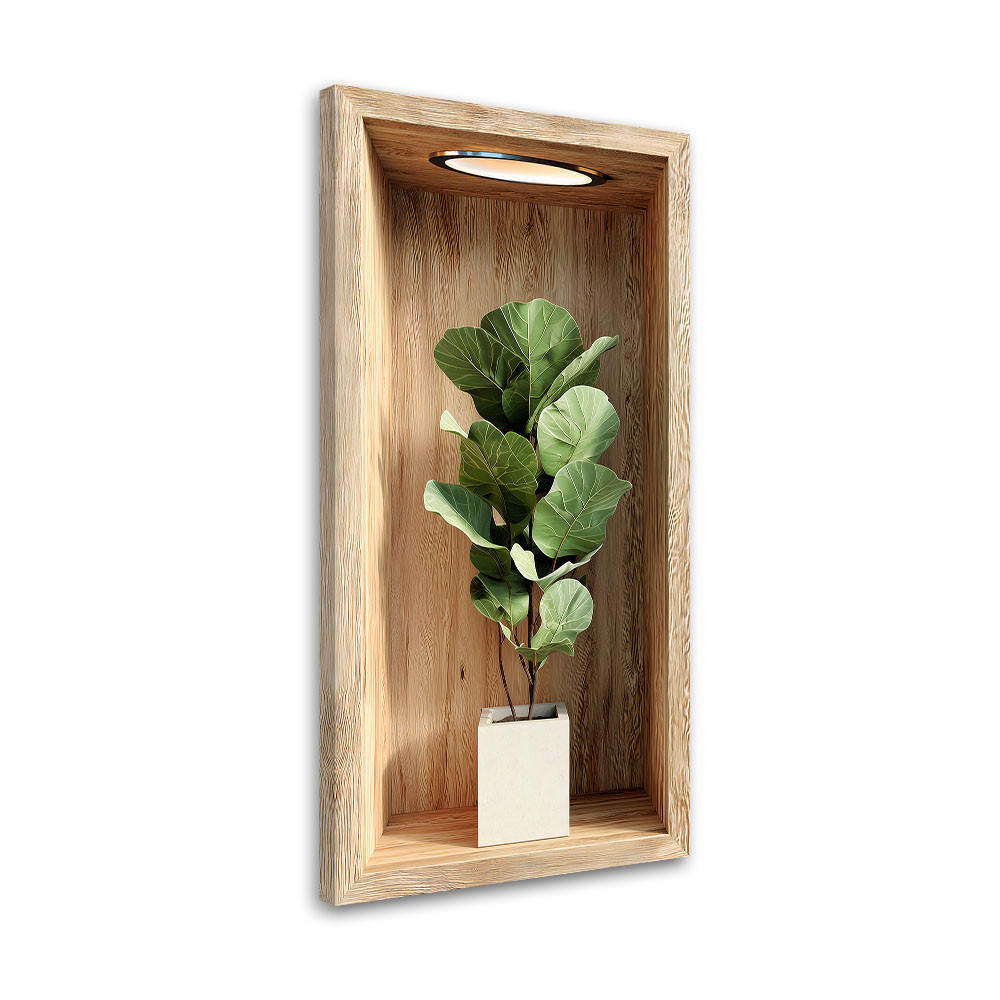 LEINWANDBILD Pflanzenblätter in einer Holzvertiefung 40x80cm - Braun, Textil (40/80cm) - Feeby