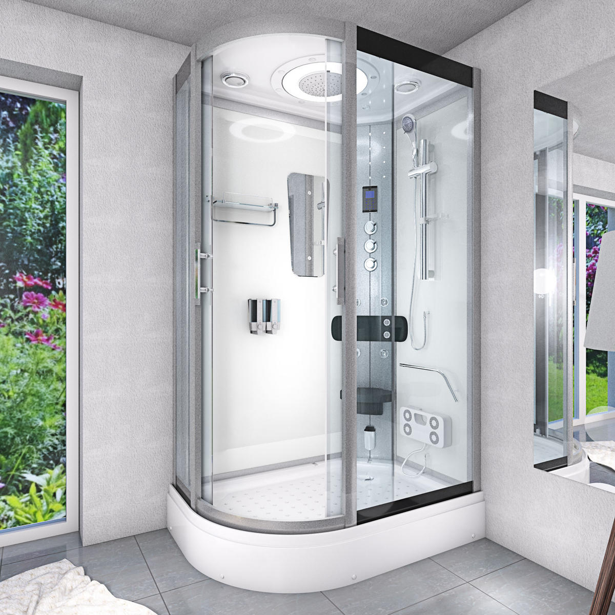 DUSCHE Duschkabine D60-70T1L-EC Weiß 120x80 - Weiß, Glas/Kunststoff (120/80/215cm) - AcquaVapore by Sandra Jentho