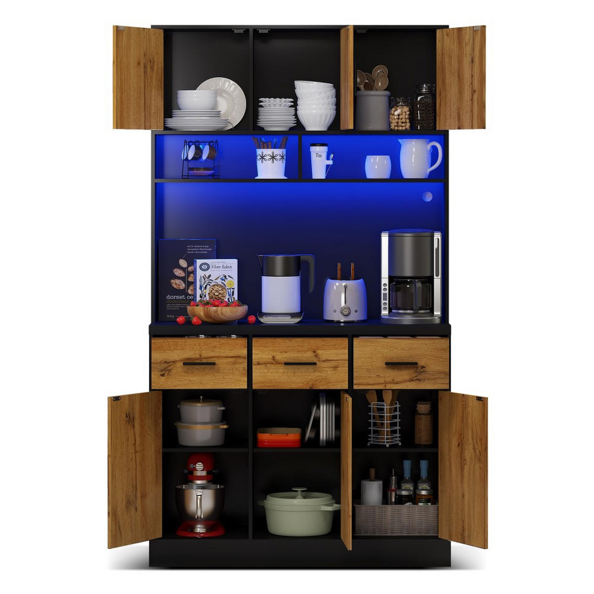 BUFFET 100x40x180cm in Schwarzer Schrank - Naturfarben, Holz (40/180/100cm) - KOMHTOM