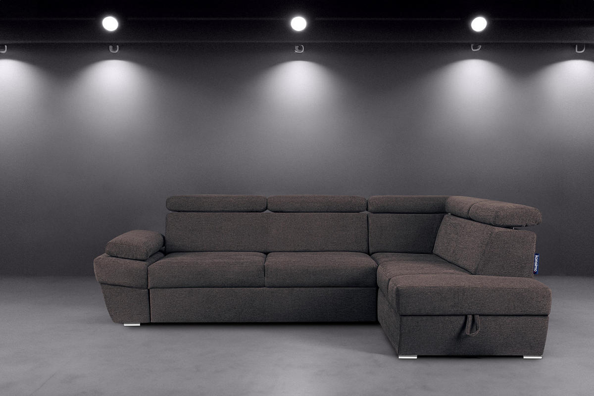 SCHLAFECKSOFA RATLO rechts 4/5-Sitzer mit Bettkasten in Lederoptik, grau - Silberfarben/Schwarz, Textil (270/190cm) - KONSIMO®