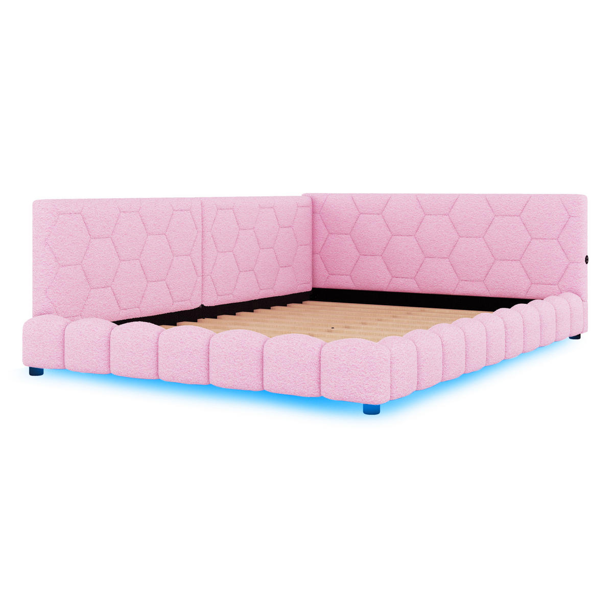 TAGESBETT 140/200 cm in Pink mit LED und USB-Anschluss, ohne Matratze - Pink, Textil (140/200cm) - MIVRAY