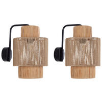 WANDLAMPE 2er Set Naturfarben/Schwarz Jamma - Schwarz/Naturfarben, Naturmaterialen (30/36/24cm) - Beliani