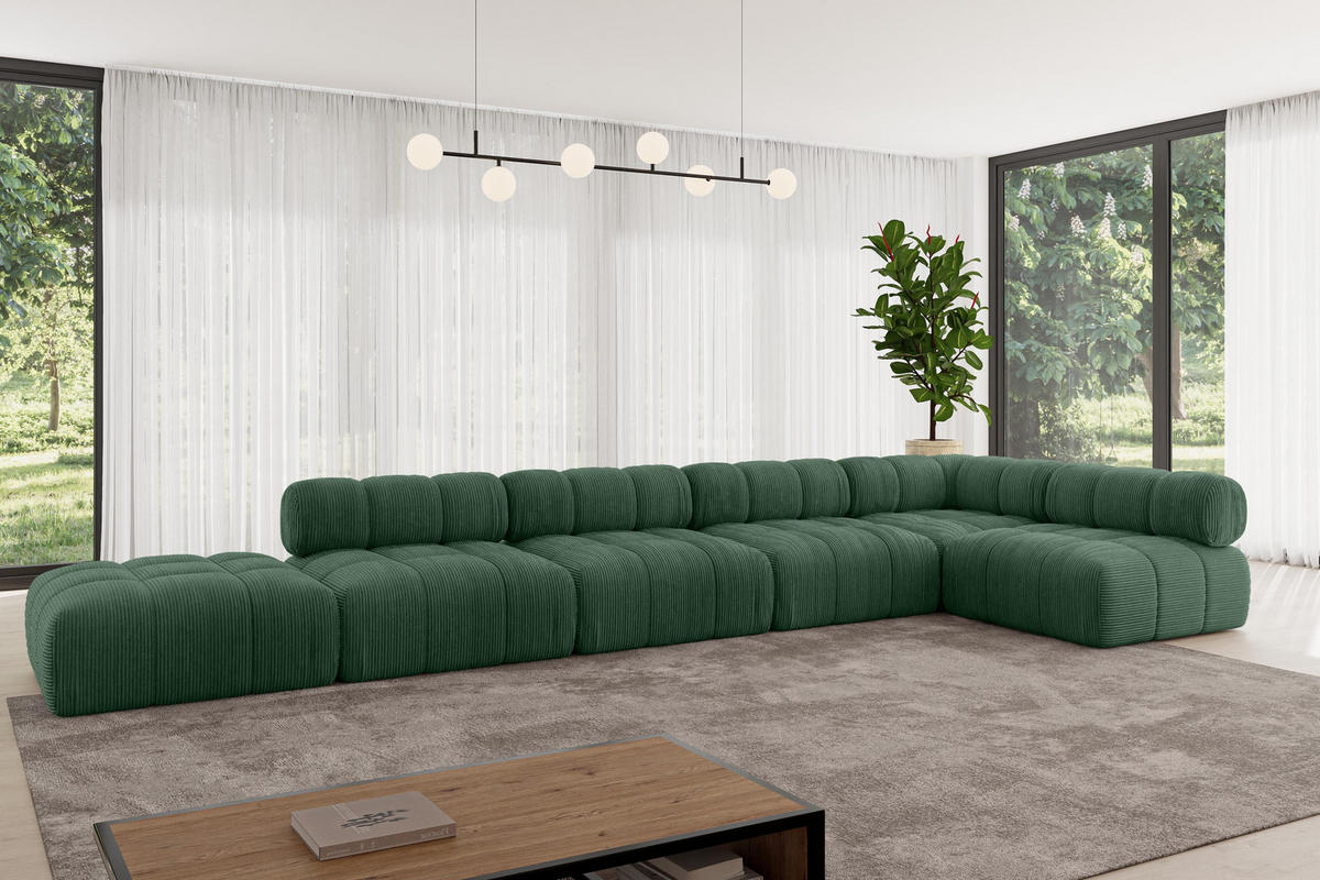 ECKSOFA modulares Sofa Favio-L3 - 475x190x70 cm Grün Cord - Grün, Holzwerkstoff/Textil (475/190cm) - ALTDECOR