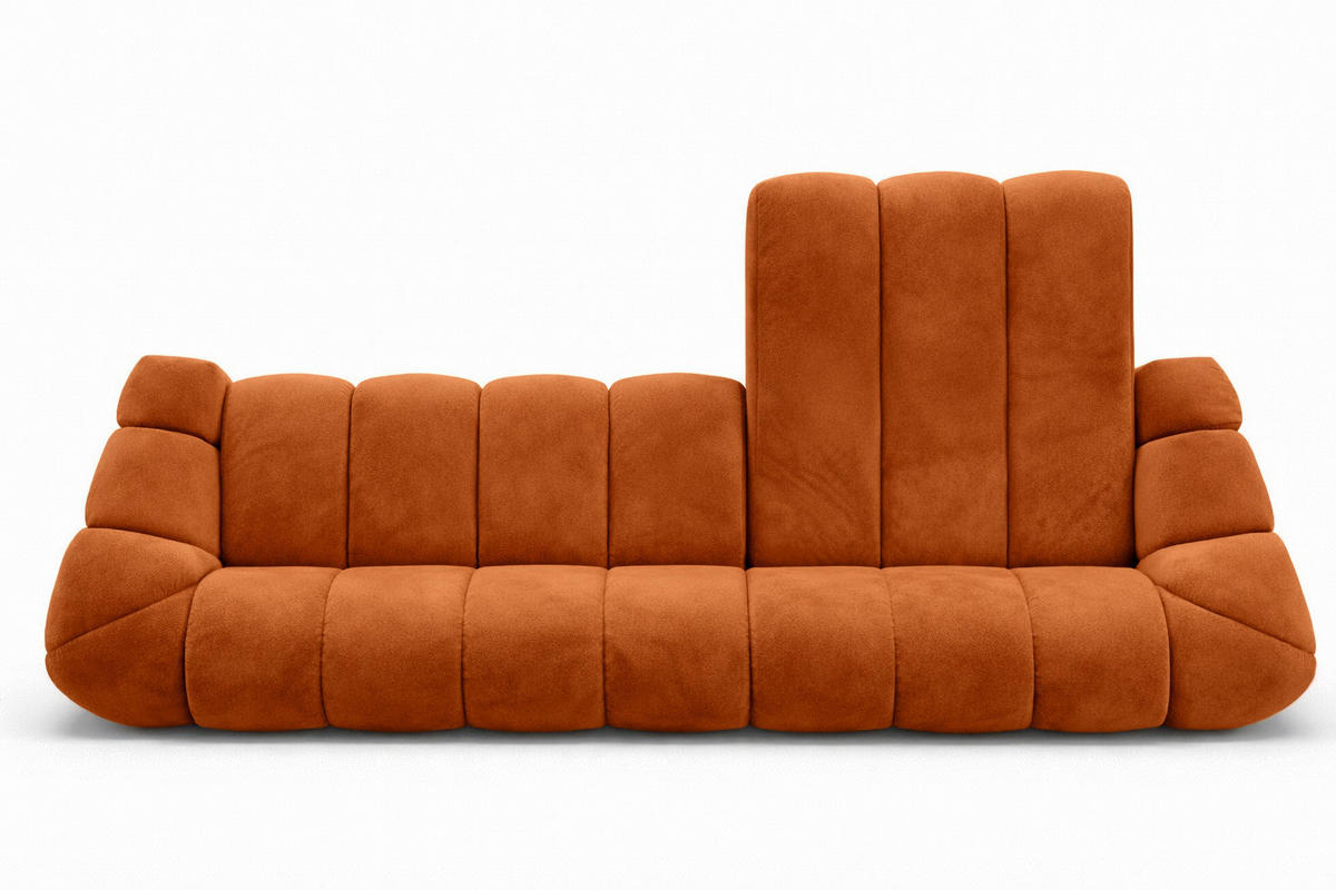 ECKSOFA Modulare L-Form, Veloursstoff Bluvel, Zimtfarbe, Rechts, CROISSANT XL - Orange, Holz (340/190cm) - Kaiser Möbel