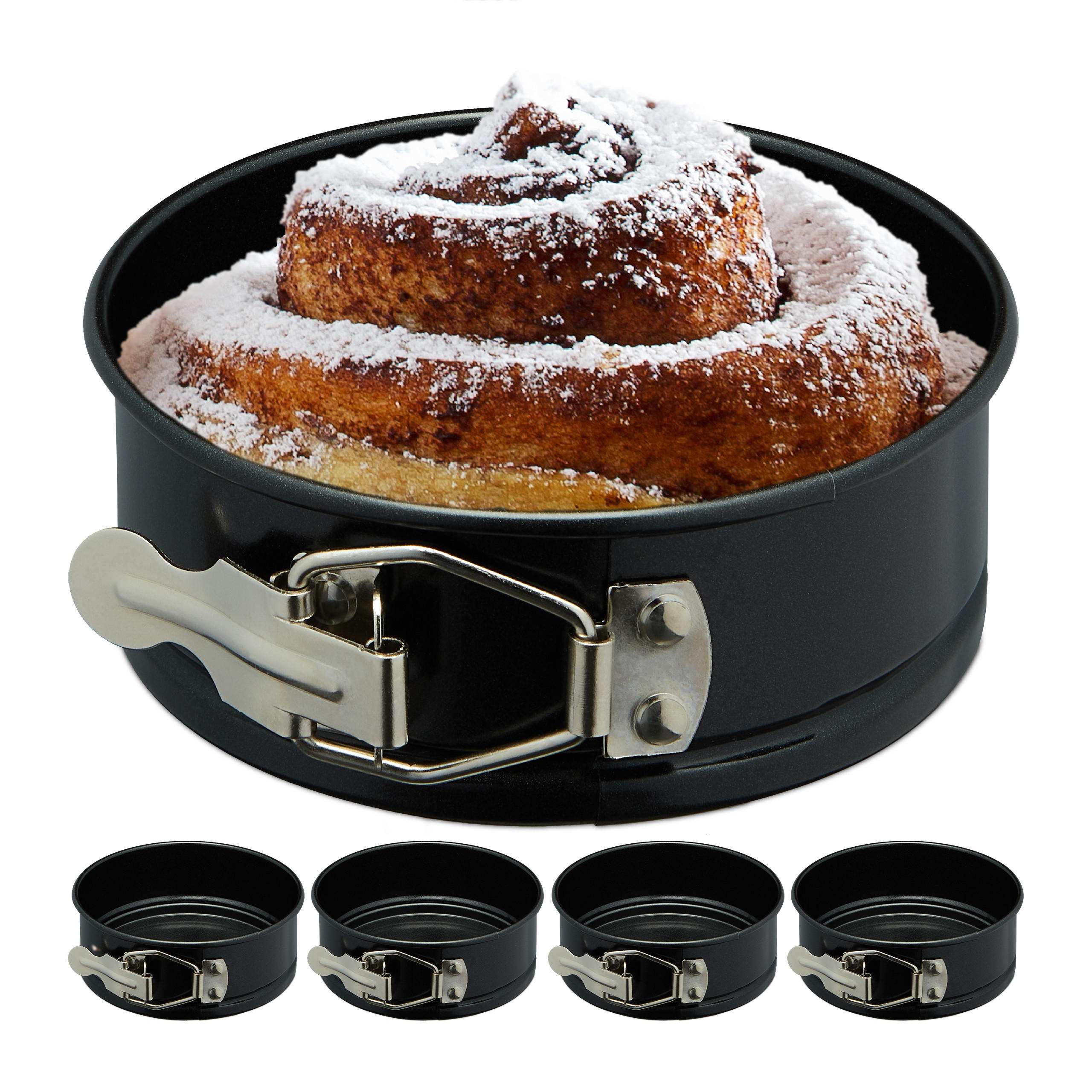 Relaxdays SPRINGFORMA Černá 5ks-set Nepřilnavý povrch 12 cm