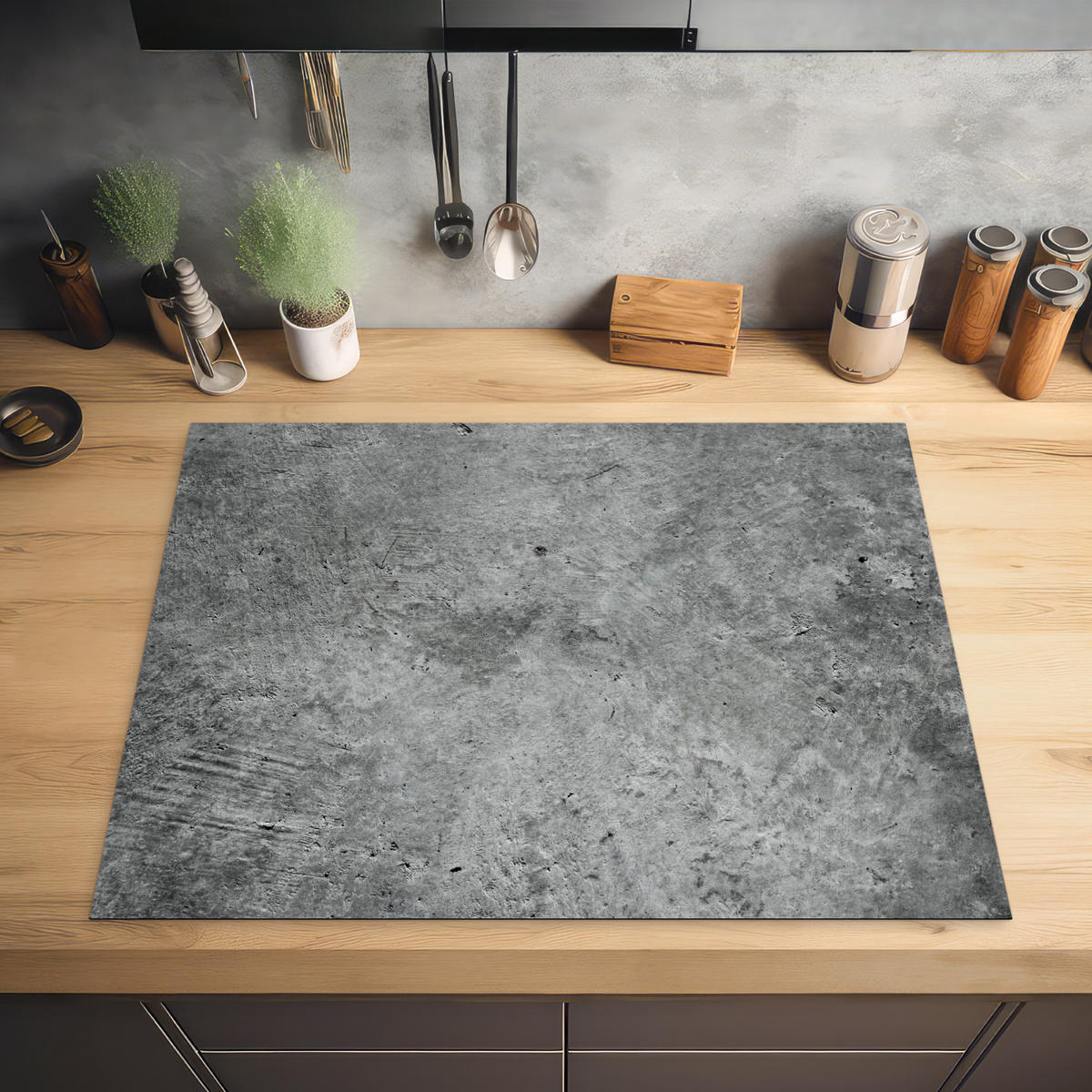 HERDABDECKPLATTE Beton - Schiefer - Grau -Betonstruktur Induktionsmatte 77x59 cm - Grau, Kunststoff (77/59/0.2cm) - MuchoWow