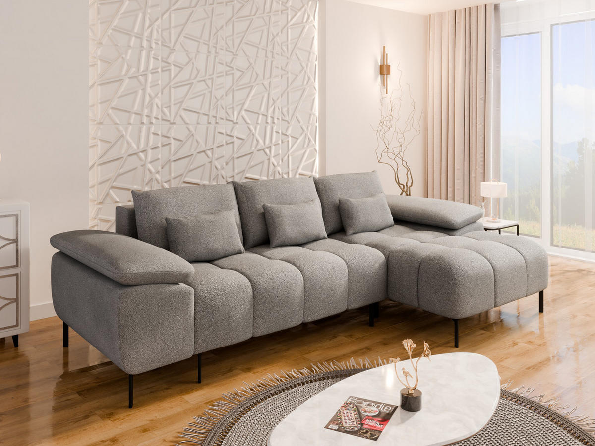 ECKSCHLAFSOFA 4-Sitzer DOLUS – Modernes Ecksofa mit Schlaffunktion Rechts montierbar, Grau - Grau, Holz (141/277cm) - Panda Möbel