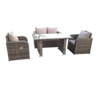 LOUNGESOFA-SET Polyrattan Dunkelgrau 4-Sitzer - Dunkelgrau/Grau, Glas/Kunststoff - Fimous