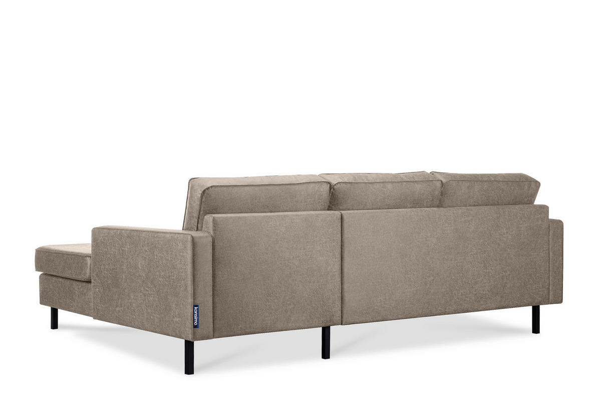 ECKSOFA-RECHTS INVIA mit Armlehnen vintage, Lederoptik-Stoff, hellgrau - Hellgrau/Schwarz, Textil (234/160cm) - KONSIMO®