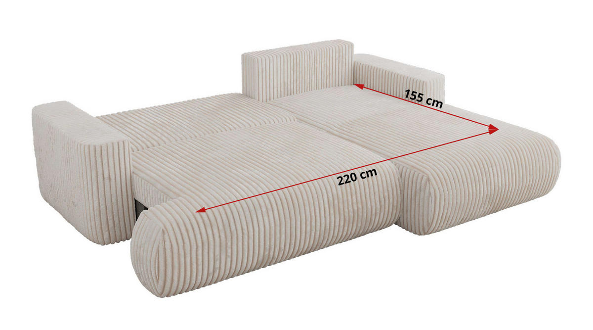 ECKSOFA OVO L Beige Cord - Links Seite - Beige/Schwarz, Kunststoff/Textil (271/195cm) - MKS