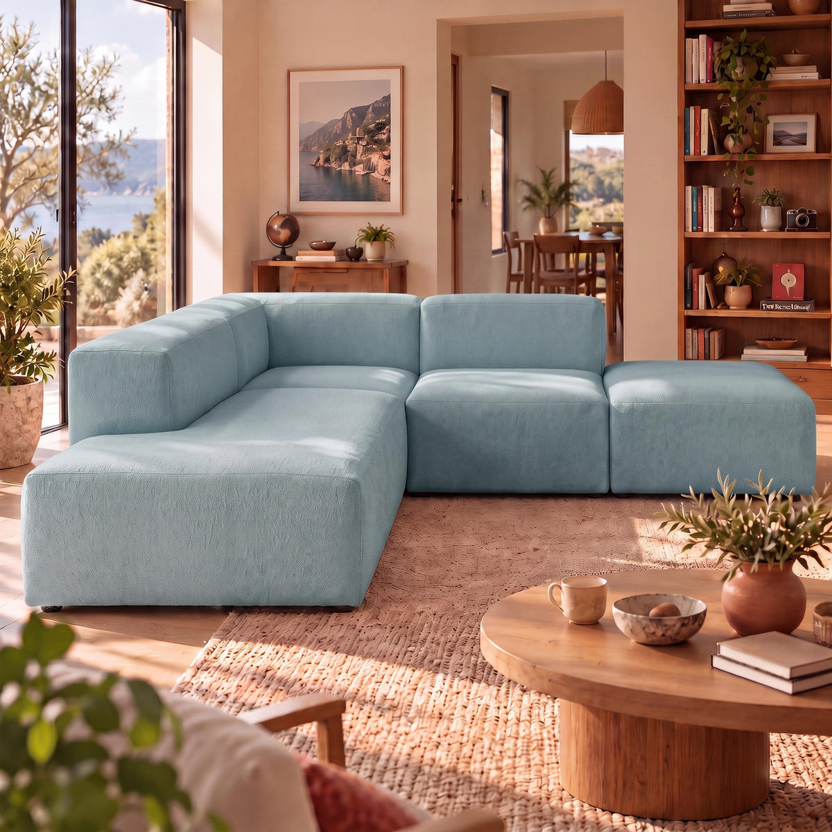 4-SITZER modulares Ecksofa HEAVEN SET 3 Links, Breite 270 cm Webstoff Blaugrau - Blaugrau/Schwarz, Holz/Kunststoff (245/270cm) - Muffo
