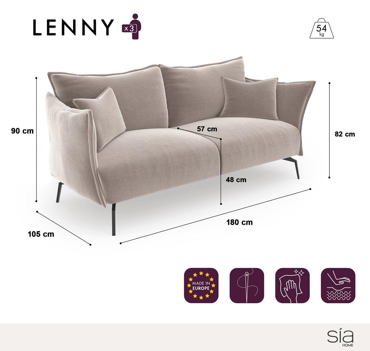 SCHLAFSOFA GERADE Samt Dunkles Anthrazit 180cm - Anthrazit, Textil (180/90/105cm) - Sia Home
