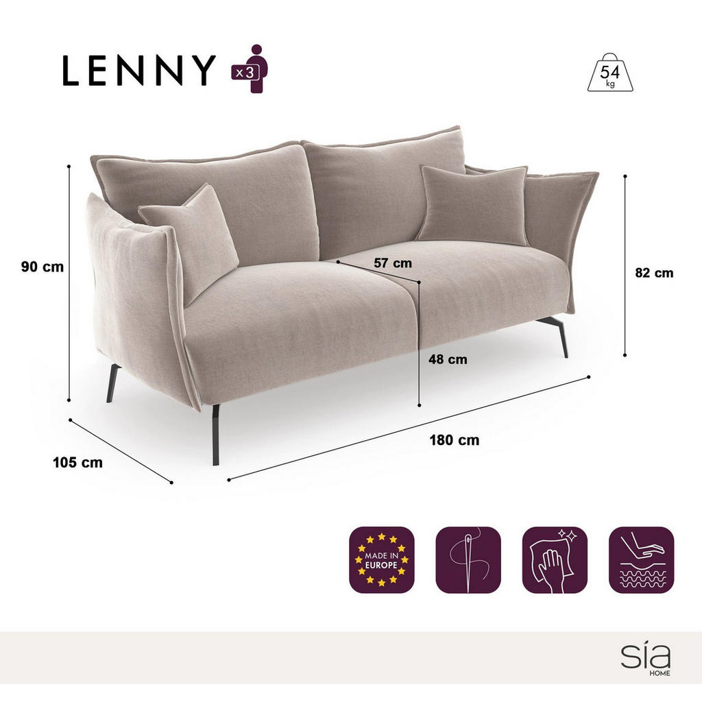 Thumbnail - Sia Home Schlafsofa, Smaragdgrün, Textil, 3-Sitzer, Rechteckig, 180x90x105 cm, Wohnzimmer, Sofas & Couches, Sofas, 3-Sit...