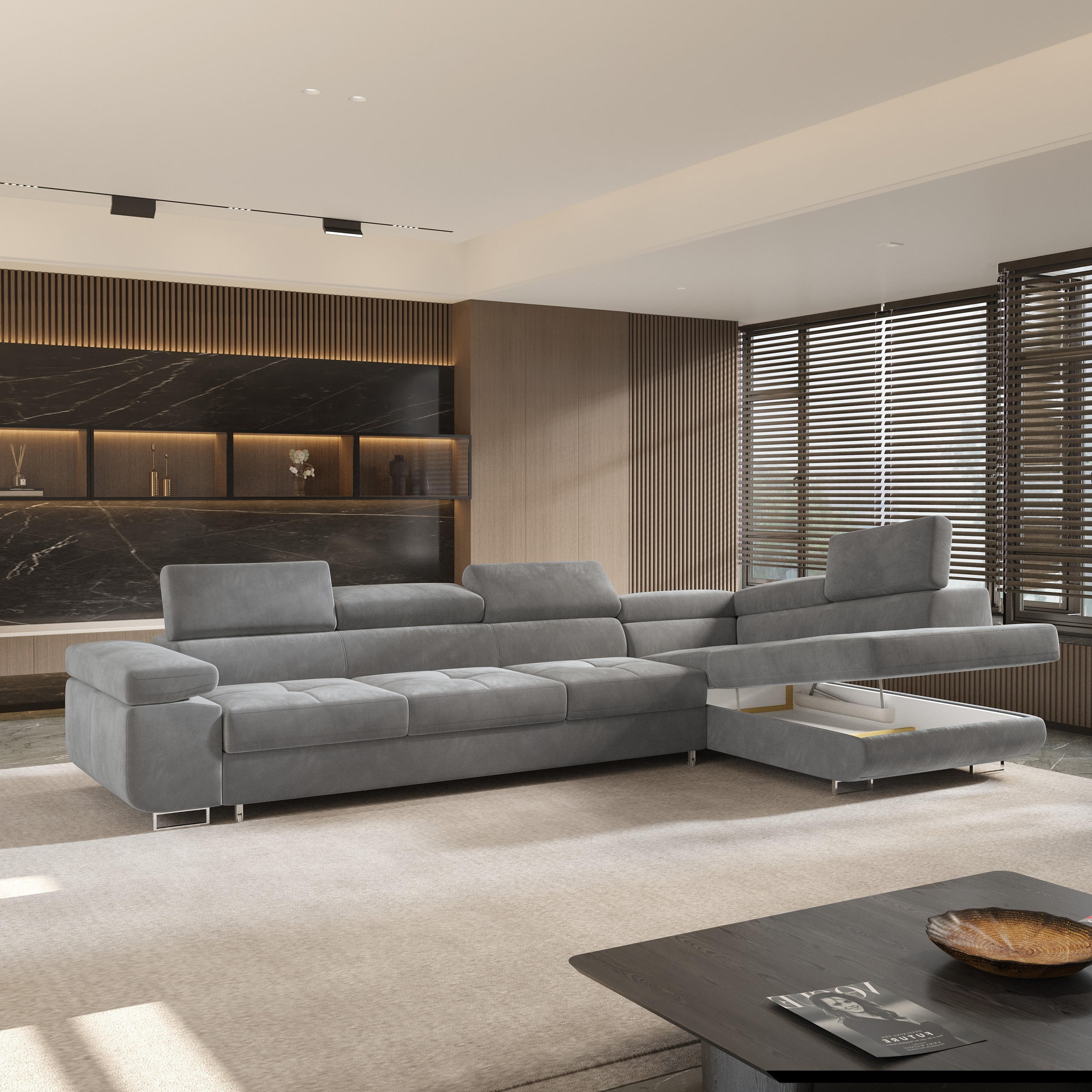 Thumbnail - Masseno Ecksofa, Grau, Holz, 5-Sitzer, L-Form,L-Form, 346x202 cm, Wohnzimmer, Sofas & Couches, Wohnlandschaften, Ecksofa...