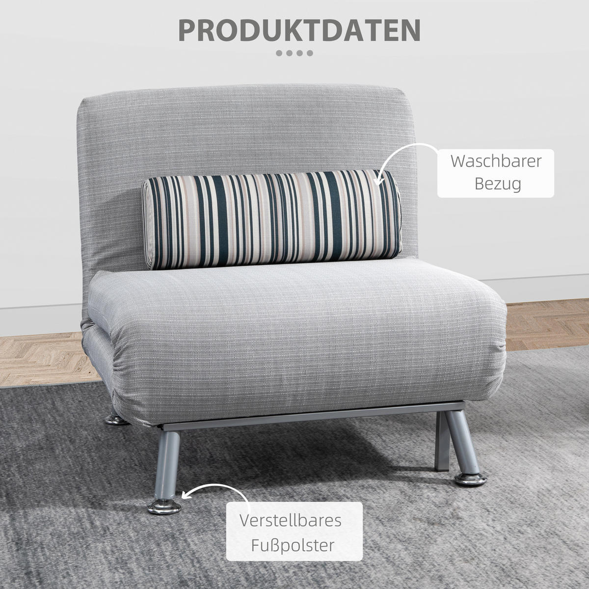 SCHLAFSESSEL, Metall, Leinen, Grau - Grau, Metall (70/75/75cm) - HOMCOM