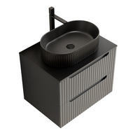 WASCHTISCHKOMBI 60x46x62.2cm Schwarz/Dunkelgrau mit ovalem Keramikbecken & 2 Schubladen - Grau, Keramik (60/62.2/46cm) - Modfu