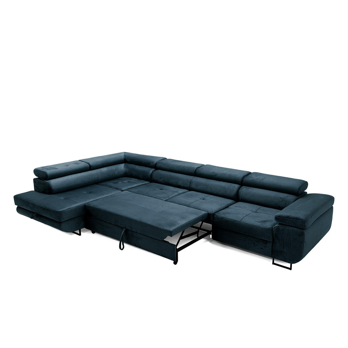 ECKSOFA WILD MAXI L Links mit Schlaffunktion 125x195 Velours Dunkelblau - Chromfarben/Dunkelblau, Holz/Textil (203/350cm) - Muffo