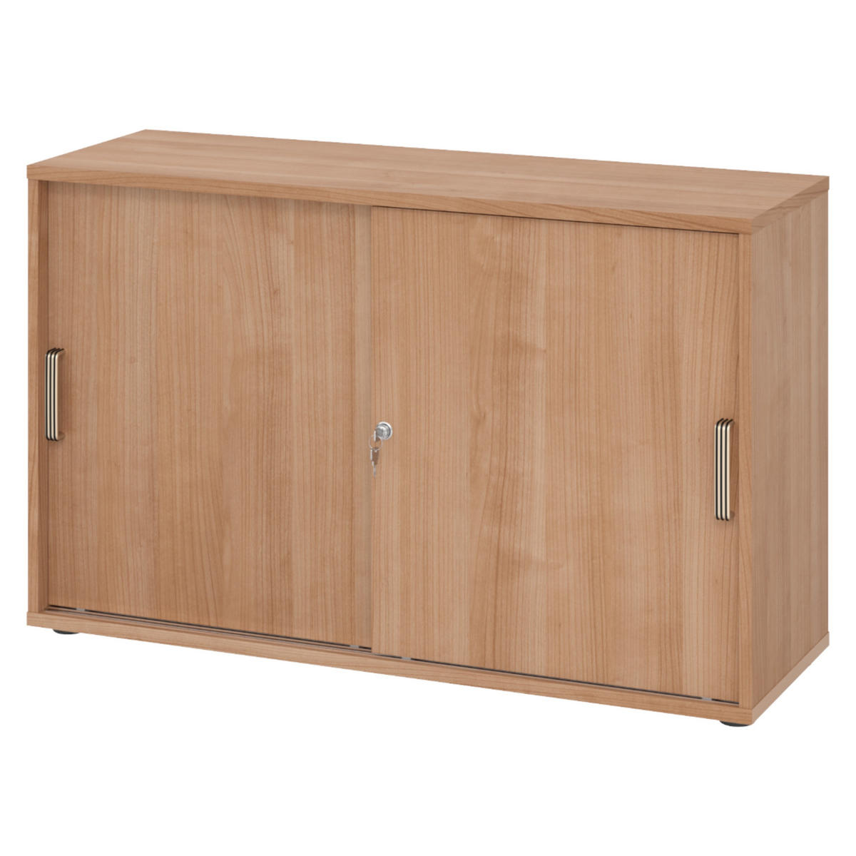 SCHIEBETÜRENSCHRANK - 2 Ordnerhöhen 40/120/74,8 cm in Nussbaumfarben Streifengriff (Kunststoff) - Nussbaumfarben, Holzwerkstoff (120/74.8/40cm) - bümö