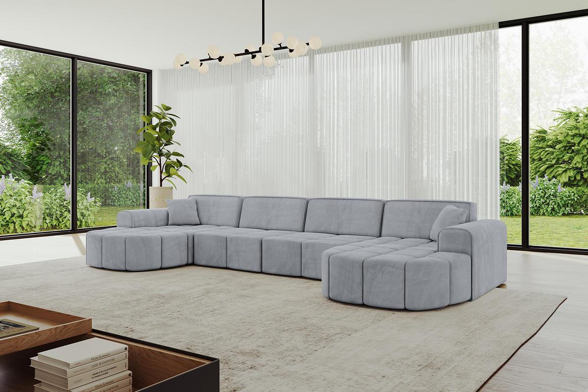 WOHNLANDSCHAFT LIVO-U2 - 400x173x79,5 cm Grau - Grau, Holzwerkstoff/Textil (400/79/173cm) - ALTDECOR