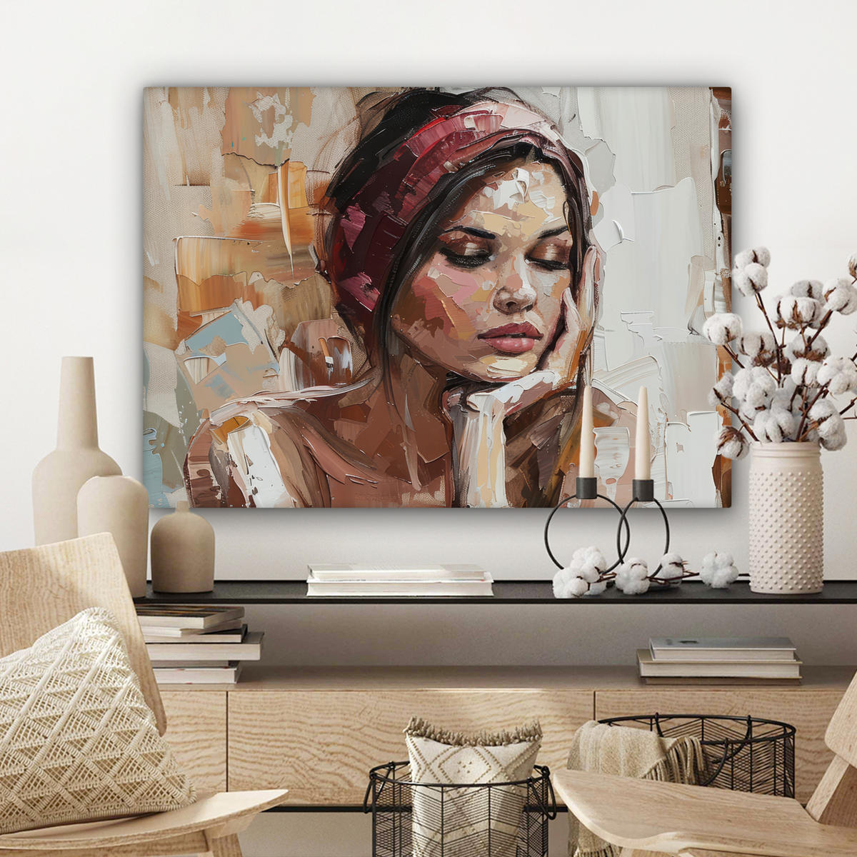 LEINWANDBILD Frau - Lackierung - Porträt - Modern Wandbilder 80x60 cm - Altrosa, Textil (80/60cm) - MuchoWow