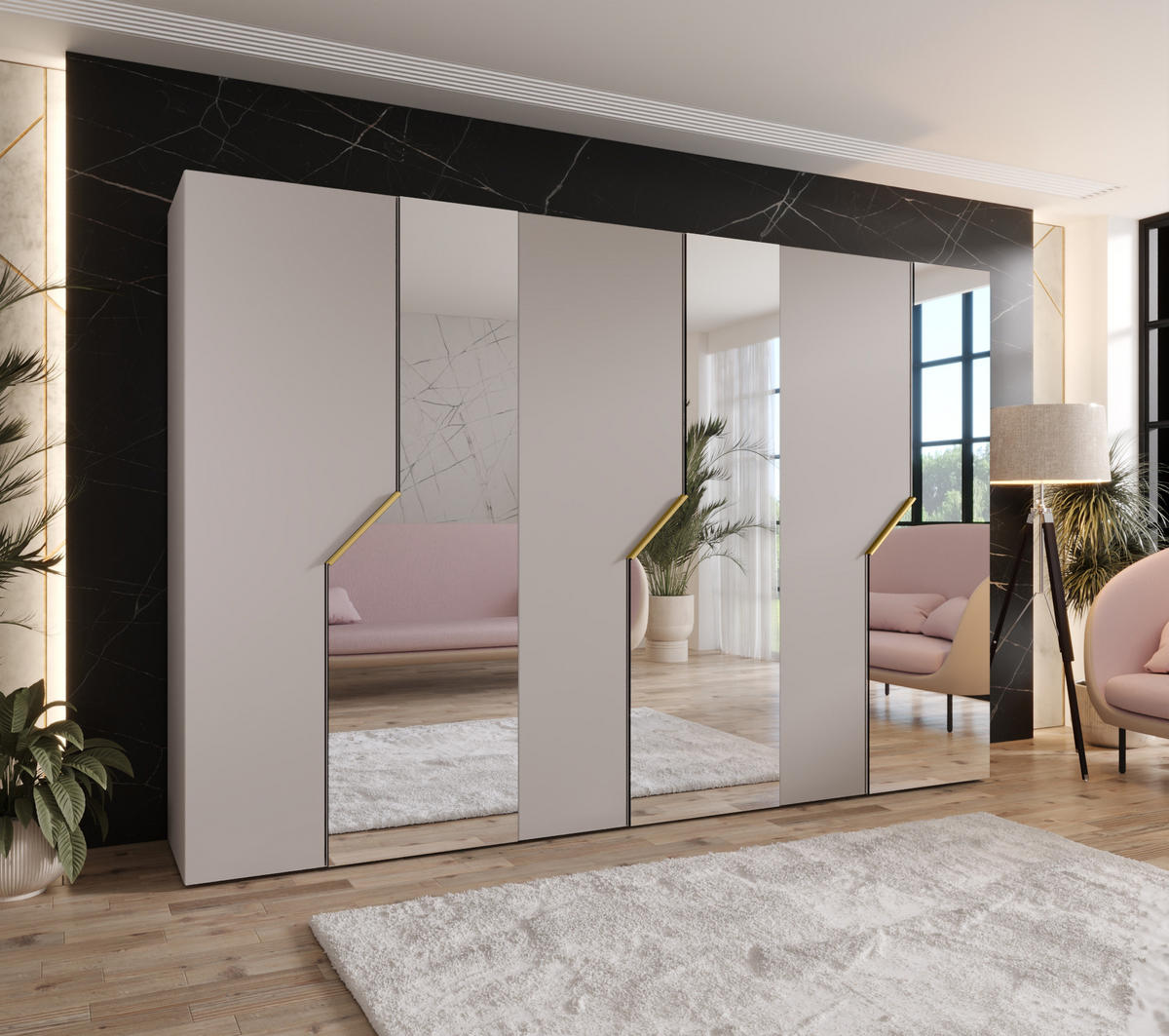 DREHTÜRENSCHRANK 202/300/52 6-türig - Beige/Goldfarben, Holz/Metall (300/202/52cm) - Abiks Möbel